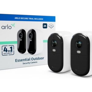 Arlo Essential 2K Ulko-valvontakamera, 2-pack, IP-turvakamera, Sisätila ja ulkotila, Langaton, FCC, CE, IC, EU RoHS, EU REACH, Katto/seinä, musta, Valkoinen